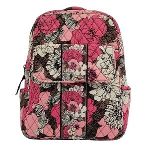 Vera Bradley Mocha Rouge Pink Floral Cotton Quilted Backpack